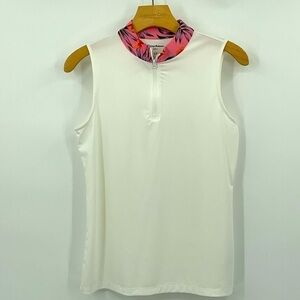 Tommy Bahama Golf/Tennis‎ 1/4 Zip Sleeveless White W/ Pink floral detail SZ S B8